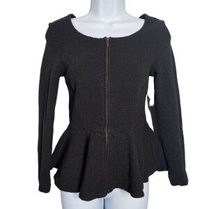 Vintage Ganni Long Sleeve Peplum‎ Blouse Jacket Zip Front Women's XS 1990s